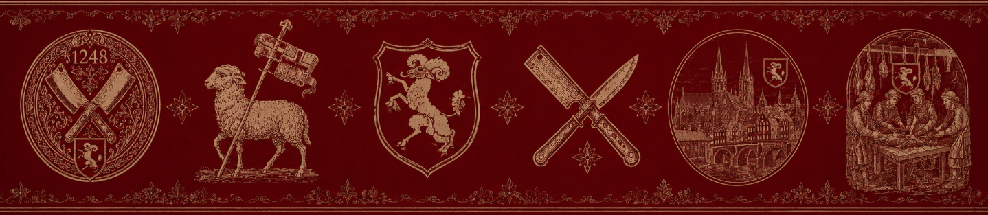 Ornamentales Zierband mit Zunftmotiven: Wappen, Widder, Hackmesser und Basler Stadtansicht